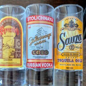Set of 3 Tall Shot Glasses- Kahlua, Sauza, Stolichnaya